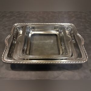 Vintage Set Of 2 Pewter Casserole Holders 17" X 11.5" X 2" AND 11" X 9" X 2"